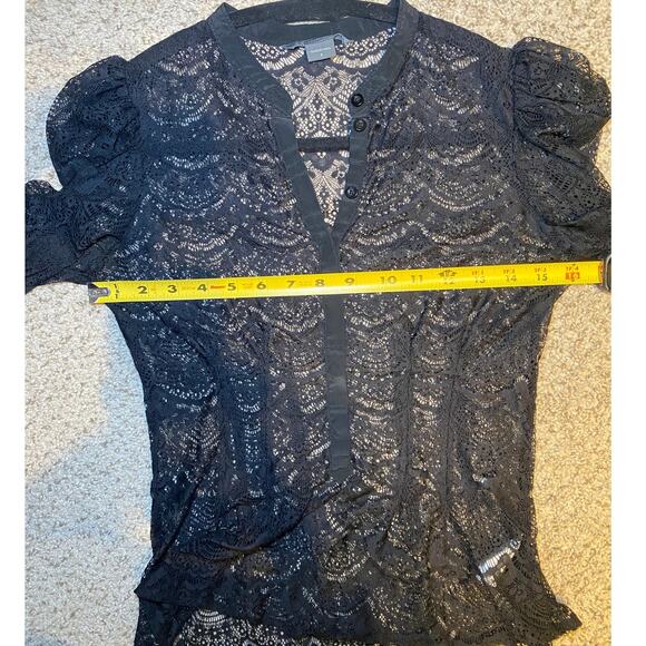 Armani Exchange Lace Blouse - Sheer, Button Up, Short Sleeve - Small - Picture 8 of 13
